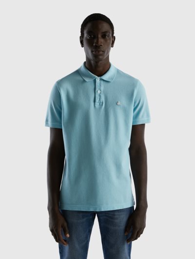 Men's Benetton Regular Fit Short Sleeve Polos Turquoise | NZ408139