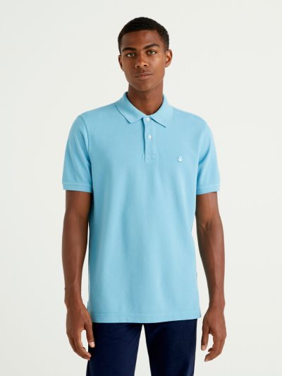Men's Benetton Regular Fit Short Sleeve Polos Light Blue | NZ475455