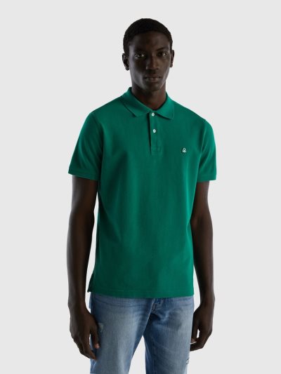 Men's Benetton Regular Fit Short Sleeve Polos Dark Green | NZ828299