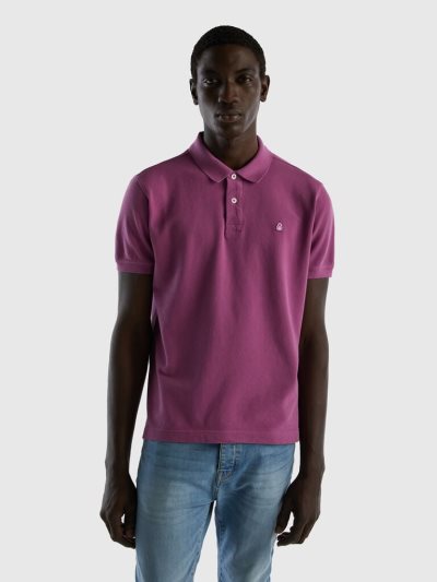 Men's Benetton Regular Fit Short Sleeve Polos Purple | NZ874904
