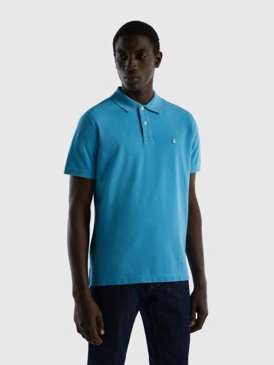 Men's Benetton Regular Fit Short Sleeve Polos Light Blue | NZ882441