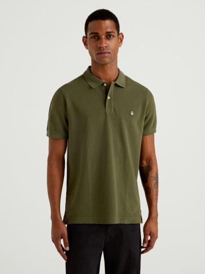 Men's Benetton Regular Fit Short Sleeve Polos Military Green | NZ946470
