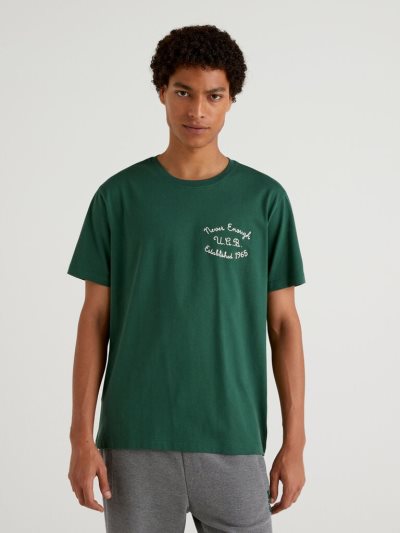Men's Benetton Relaxed Fit Embroidery Short Sleeve T-shirts Dark Green | NZ688825