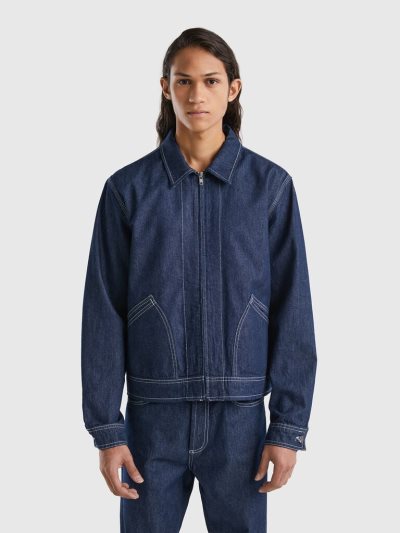 Men's Benetton Rider Zip Light Jackets Dark Blue | NZ217213