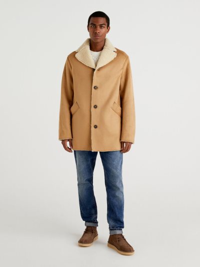 Men's Benetton Sheepskin Look Padded Jackets Beige | NZ042966