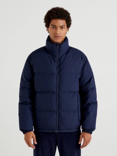 Men's Benetton Short Puffer Padded Recycled Feathers Puffer Jackets Dark Blue | NZ633237