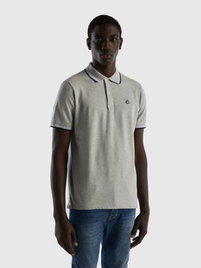 Men's Benetton Short Sleeve Stretch Cotton Polo Shirts Light Grey | NZ168018