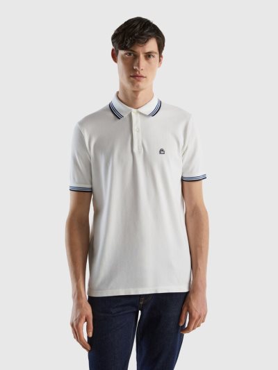 Men's Benetton Short Sleeve Stretch Cotton Polo Shirts White | NZ527109