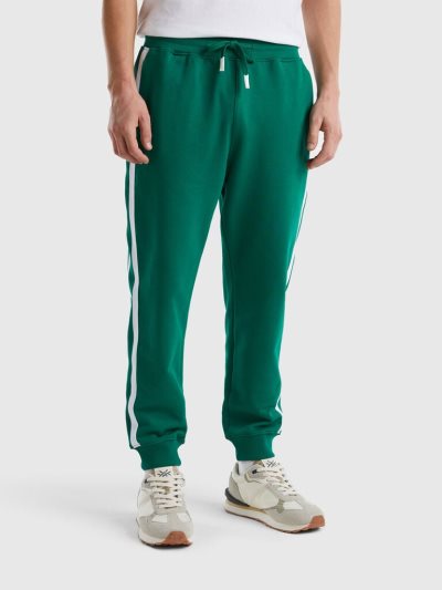 Men's Benetton Side Bands Joggers Dark Green | NZ837073