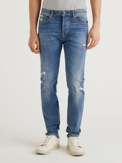 Men's Benetton Skinny Fit Jeans Sky Blue | NZ910863