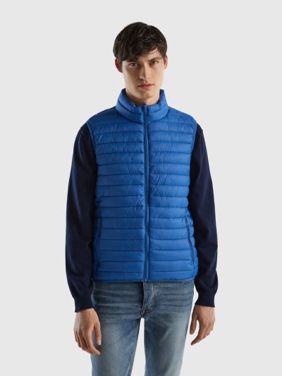 Men's Benetton Sleeveless Puffer Recycled Wadding Vest Light Blue | NZ224782