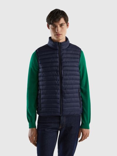Men's Benetton Sleeveless Puffer Recycled Wadding Vest Dark Blue | NZ330723