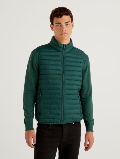 Men's Benetton Sleeveless Slim Fit Padded Vest Dark Green | NZ766137