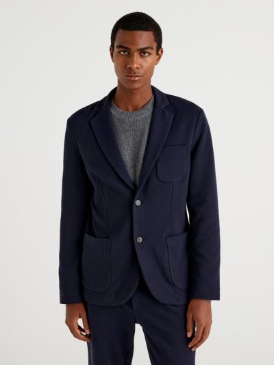 Men's Benetton Slim Comfort Fit Blazers Dark Blue | NZ917129