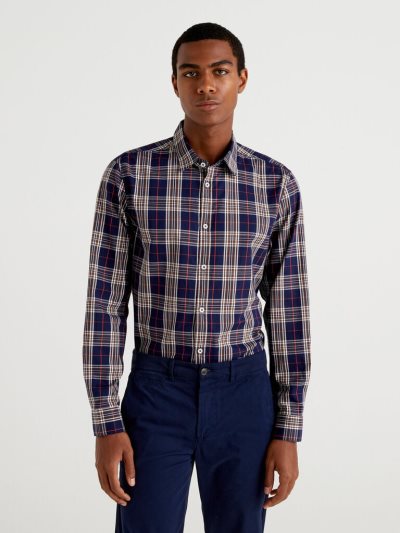 Men's Benetton Slim Fit Check Shirts Multi-color | NZ528856