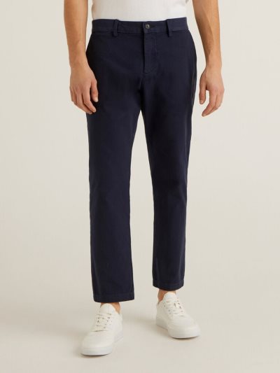 Men's Benetton Slim Fit Chino Elastic Waist Chinos Dark Blue | NZ024091