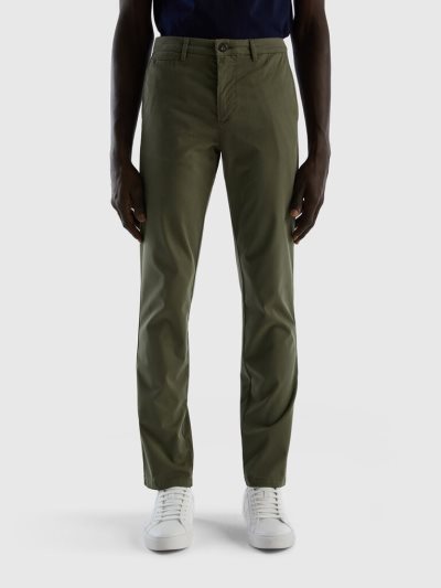 Men's Benetton Slim Fit Chinos Green | NZ885068