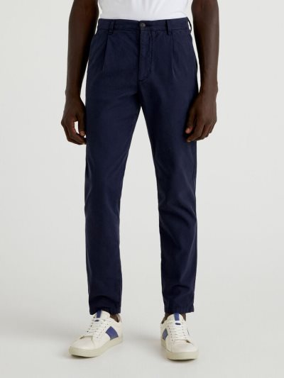 Men's Benetton Slim Fit Crease Trousers Dark Blue | NZ228911