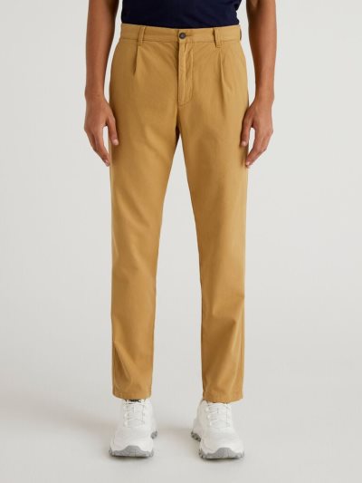 Men's Benetton Slim Fit Crease Trousers Beige | NZ288971