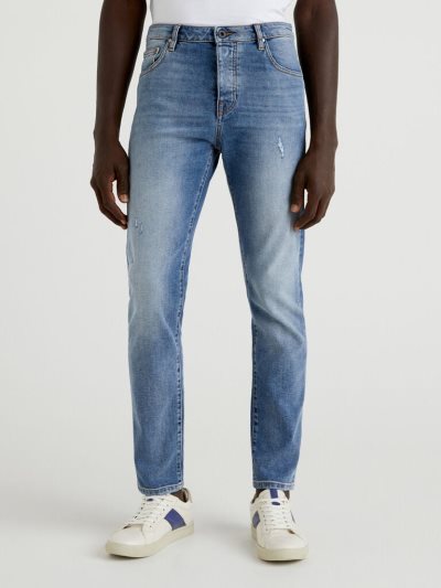 Men's Benetton Slim Fit High-waisted Jeans Sky Blue | NZ214913