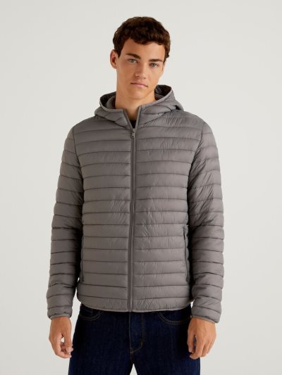 Men's Benetton Slim Fit Padded Puffer Jackets Grey | NZ581249