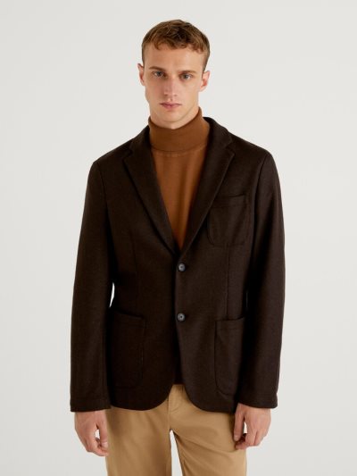Men's Benetton Slim Fit Pockets Blazers Dark Grey | NZ614673
