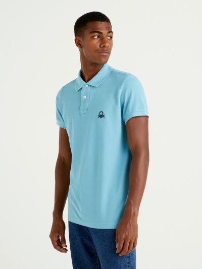 Men's Benetton Slim Fit Short Sleeve Polos Light Blue | NZ047291