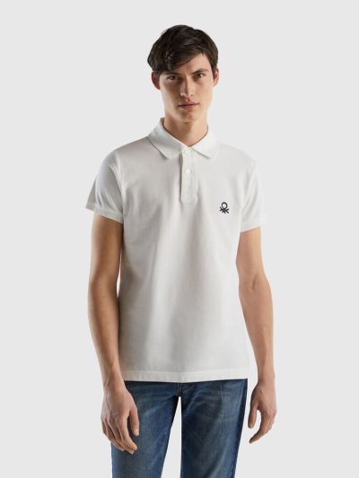 Men's Benetton Slim Fit Short Sleeve Polos White | NZ048148