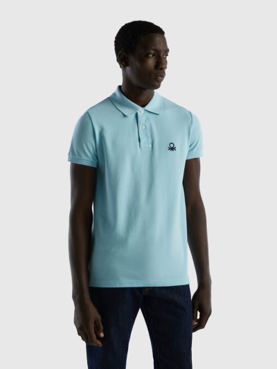 Men's Benetton Slim Fit Short Sleeve Polos Turquoise | NZ135253