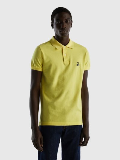 Men's Benetton Slim Fit Short Sleeve Polos Yellow | NZ201692