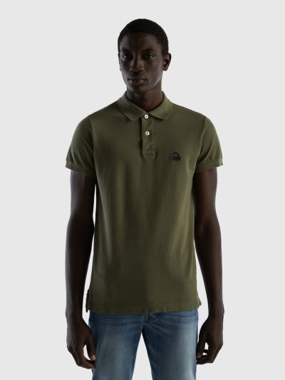 Men's Benetton Slim Fit Short Sleeve Polos Green | NZ575903