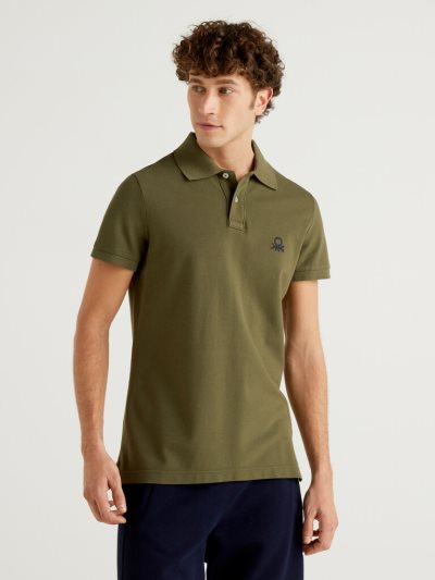 Men's Benetton Slim Fit Short Sleeve Polos Military Green | NZ598140
