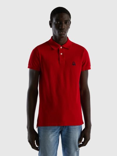 Men's Benetton Slim Fit Short Sleeve Polos Red | NZ686489