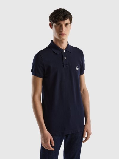 Men's Benetton Slim Fit Short Sleeve Polos Dark Blue | NZ879245