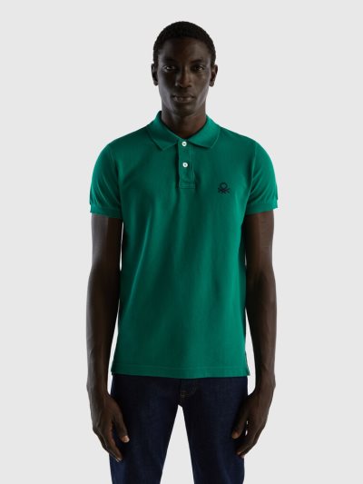 Men's Benetton Slim Fit Short Sleeve Polos Dark Green | NZ991436