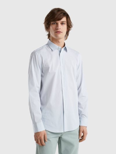 Men's Benetton Slim Fit Stretch Cotton Blend Shirts White | NZ642864