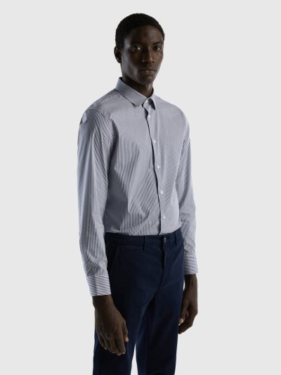 Men's Benetton Slim Fit Stretch Cotton Blend Shirts Blue | NZ954815