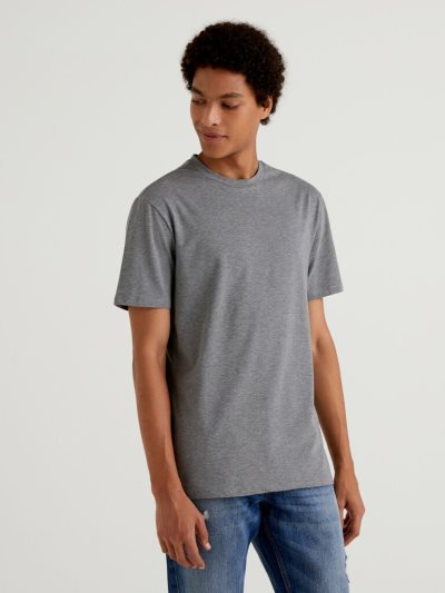 Men's Benetton Slim Fit Stretch Cotton Short Sleeve T-shirts Dark Grey | NZ214224