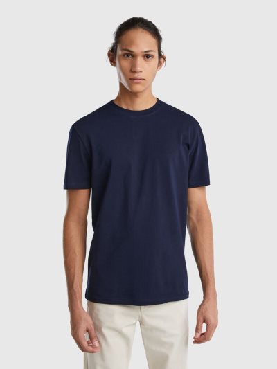 Men's Benetton Slim Fit Stretch Cotton Short Sleeve T-shirts Dark Blue | NZ223808