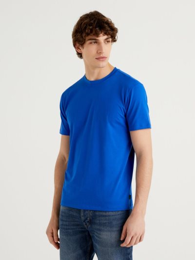 Men's Benetton Slim Fit Stretch Cotton Short Sleeve T-shirts Bright Blue | NZ867877