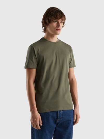 Men's Benetton Slim Fit Stretch Cotton Short Sleeve T-shirts Green | NZ902478
