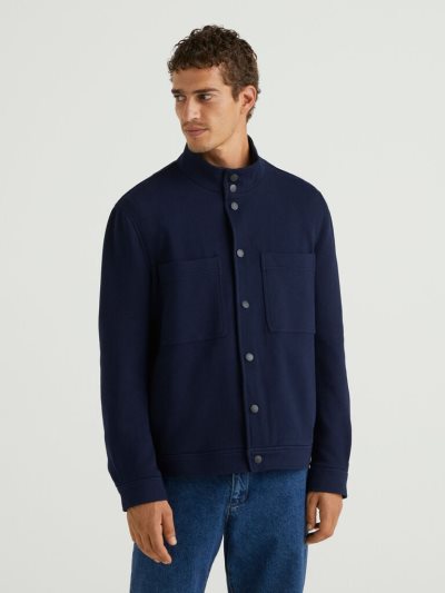 Men's Benetton Slim Fit Sweat Light Jackets Dark Blue | NZ333366