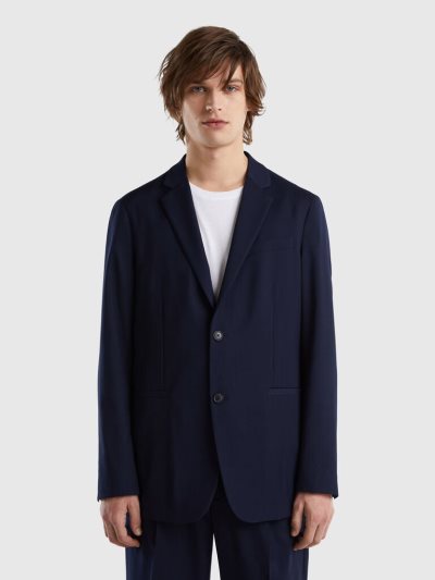 Men's Benetton Slim Fit Viscose Blend Blazers Dark Blue | NZ202223