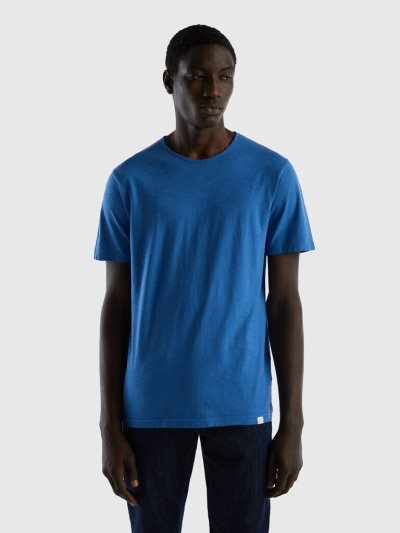 Men's Benetton Slub Cotton Short Sleeve T-shirts Light Blue | NZ249215