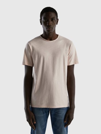 Men's Benetton Slub Cotton Short Sleeve T-shirts Pink | NZ887603