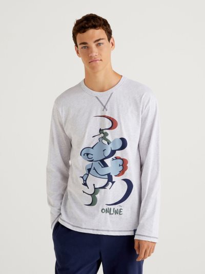 Men's Benetton Smurfs Long Fiber Cotton T Shirts Grey | NZ330587