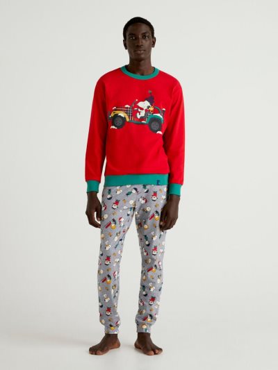 Men's Benetton Snoopy Warm Cotton Pyjamas Red | NZ459853