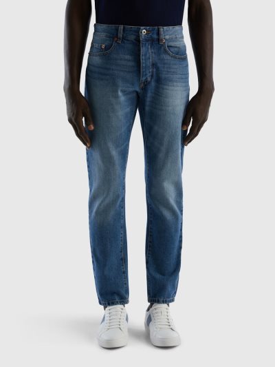 Men's Benetton Straight Leg 100% Cotton Jeans Blue | NZ155976