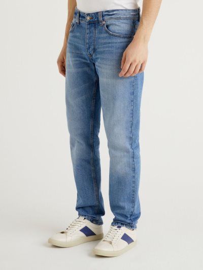 Men's Benetton Straight Leg 100% Cotton Jeans Light Blue | NZ455162
