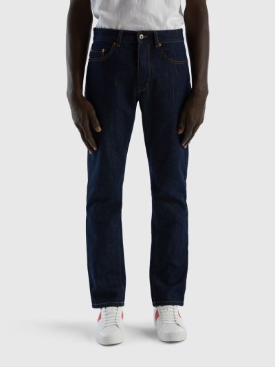 Men's Benetton Straight Leg 100% Cotton Jeans Dark Blue | NZ609081
